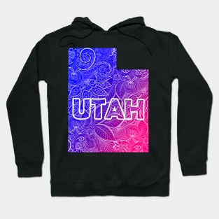 Colorful mandala art map of Utah with text in blue and violet Hoodie